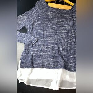 Kut From the Kloth Navy Blue Marled Layered Sweater Top Made in USA size XL EUC